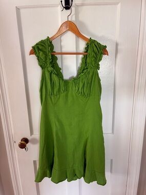 Free People Bright Green Ruffle Strap Dress
